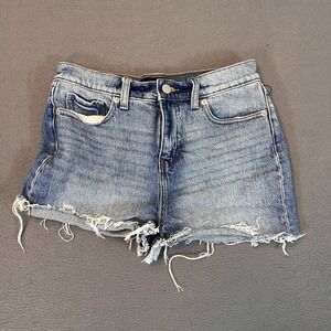 Banana Republic Womens Sz 26/2 Blue Mid Rise Straight‎ Jean Shorts Faded Raw Hem